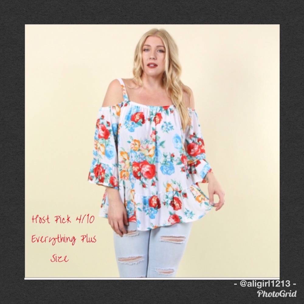 2 X HOST PICK -LAST 1 - Floral Cold Shoulder Top - Plus Size - Picture 1 of 6